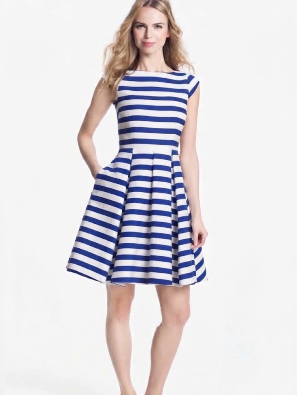 Kate Spade New York Blue White Striped Mariella Fit and Flare Dress Sz 14